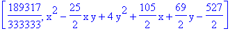 [189317/333333, x^2-25/2*x*y+4*y^2+105/2*x+69/2*y-527/2]